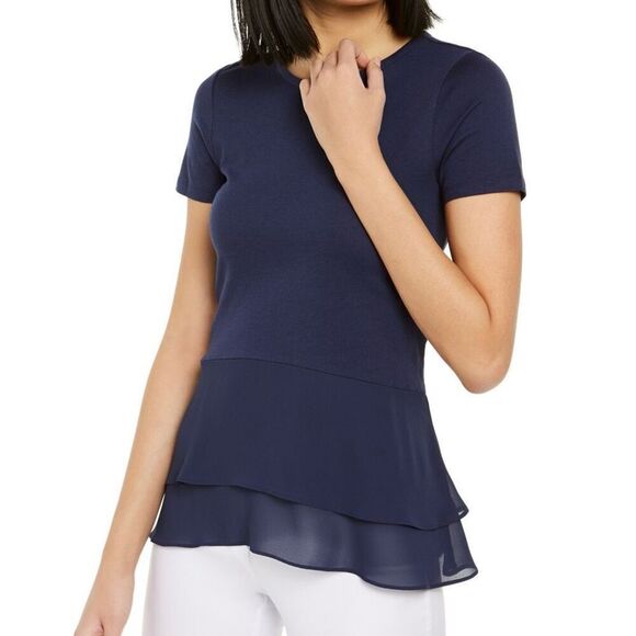 NWT MICHAEL Michael Kors Double Hem Short Sleeve Top (Navy Blue) - small - Picture 1 of 11